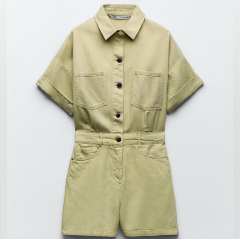 Stylish Olive Green Button-Up Romper